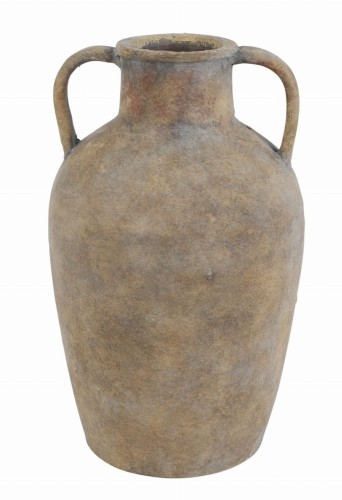 Wazon betonowy beżowy przecierany z dwoma uchwytami