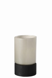 Lampion szklany szary z drewnianą podstawą 20cm