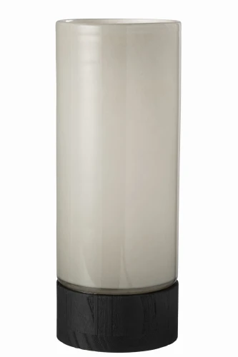 Świecznik szklany szary z drewnianą podstawą 36cm