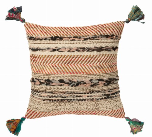 Poduszka bawełniana wzorzysta z frędzlami 45x45cm