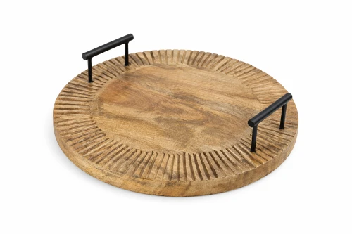 Taca drewniana mango z metalowymi uchwytami 28cm