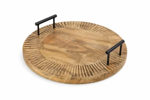 Taca drewniana mango z metalowymi uchwytami 38cm