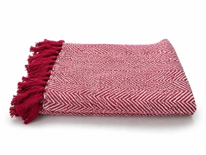 Koc bawełniany z frędzlami czerwony 125x150cm