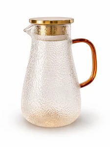 Dzbanek szklany ze złotym wieczkiem 20cm