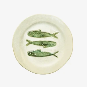 Talerz lunchowy ceramiczny beżowo-zielony 21cm