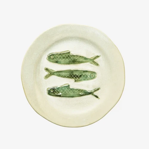 Talerz lunchowy ceramiczny beżowo-zielony 21cm