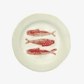 Talerz lunchowy ceramiczny beżowo-czerwony 21cm