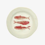 Talerz lunchowy ceramiczny beżowo-czerwony 21cm