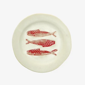 Talerz lunchowy ceramiczny beżowo-czerwony 21cm
