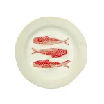 Talerz lunchowy ceramiczny beżowo-czerwony 21cm