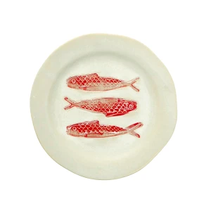 Talerz obiadowy ceramiczny beżowo-czerwony 21cm