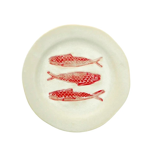 Talerz lunchowy ceramiczny beżowo-czerwony 21cm