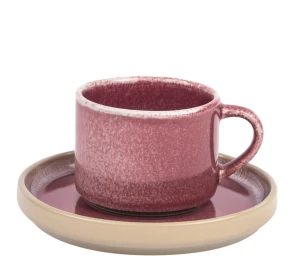 2 x filiżanka ceramiczna z talerzykiem fioletowa