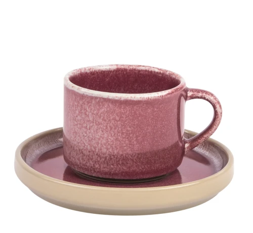 Filiżanka ceramiczna z talerzykiem fioletowa