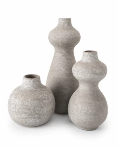 Zestaw 3 wazonów ceramicznych beżowo-szarych