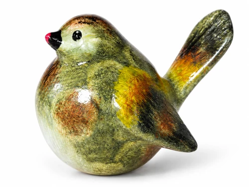 Ptaszek ceramiczny zielony z uniesionym ogonem 7cm