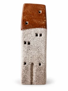 Domek ceramiczny świecznik rdzawo-brązowy 18cm