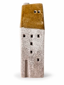 Domek ceramiczny świecznik musztardowy 18cm