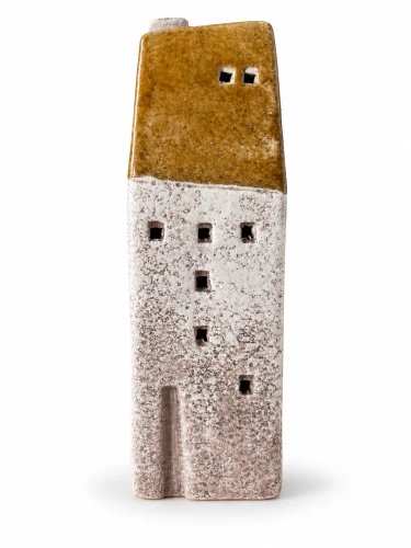 Domek ceramiczny świecznik musztardowy 18cm